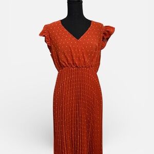 PatPat Rust Midi Dress with Ruffle Sleeves